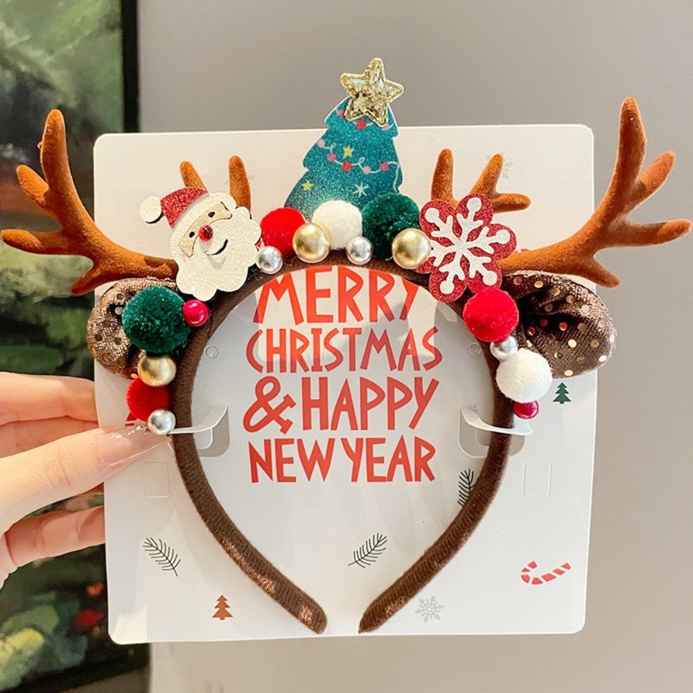 Reindeer Antlers Headband - かわいい赤いベルベットの鹿の角ヘアバンド ベルベットリボン ベリー クリスマス トナカイ ヘッドバンド