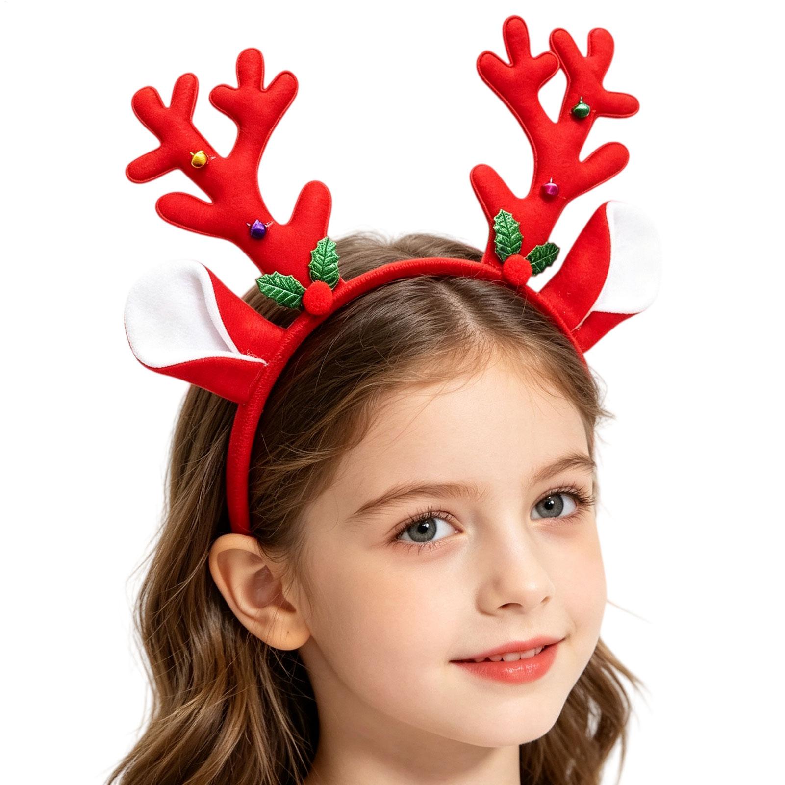 Reindeer Antlers Headband - クリスマスデコレーション、角のついたヘッドバンド、パーティー用、仮装用、漫画風、ベル付き、トナカイのヘッドバンド、新年ギフト、コスチューム小道具、装飾