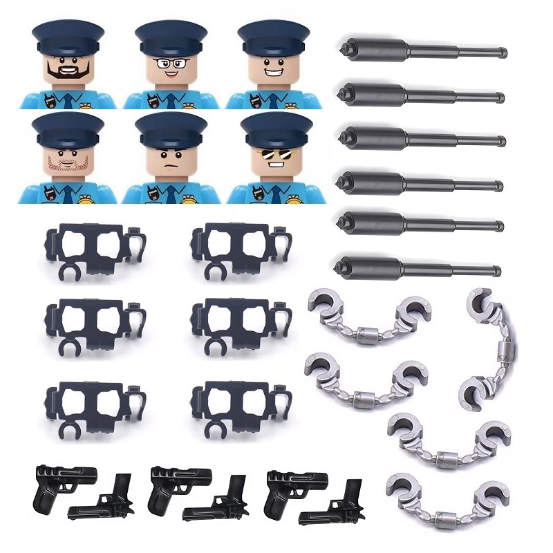 Lego Set City - 6個入りセット、アメリカの都市警察の手錠、ピストル、軍用モデル、子供向けの組み立てブロック、武器フィギュア、ミニおもちゃ、趣味用。