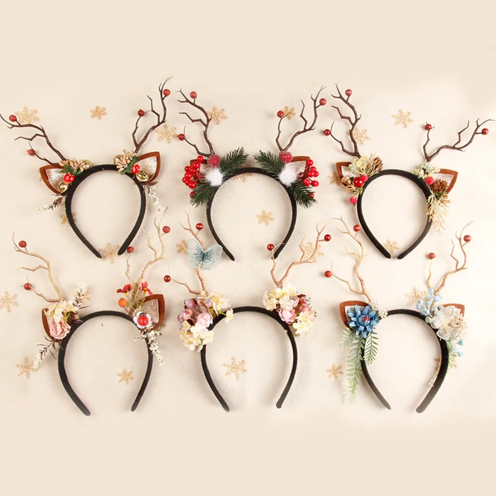 クリスマス柄のトナカイの角のヘッドバンド。ベル付き。ホリデー - Reindeer Antlers Headband のレビューと価格