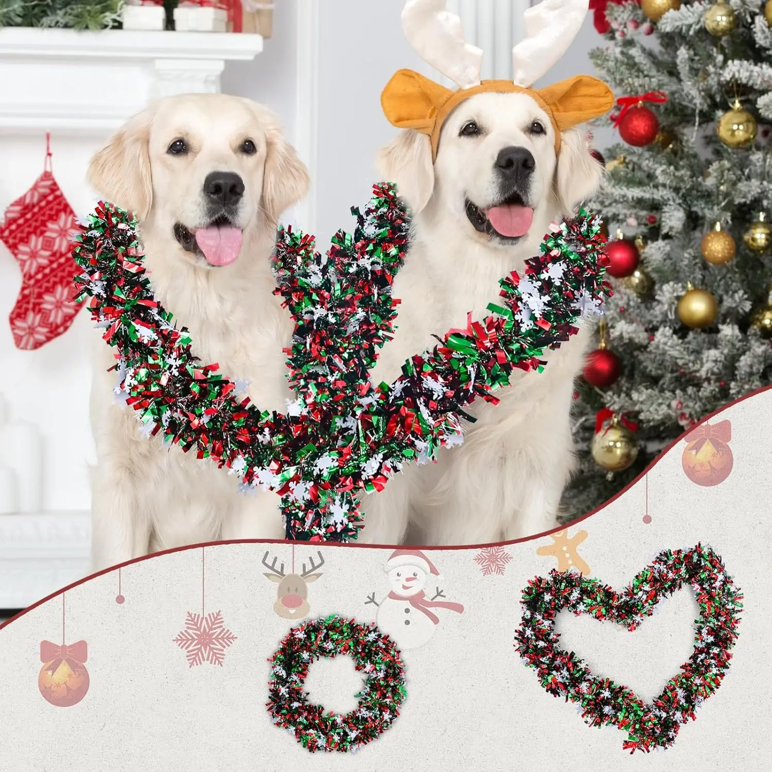 2M クリスマス スノーフレーク ティンセル ガーランド ク - Tinsel Garland Decoration のレビューと価格