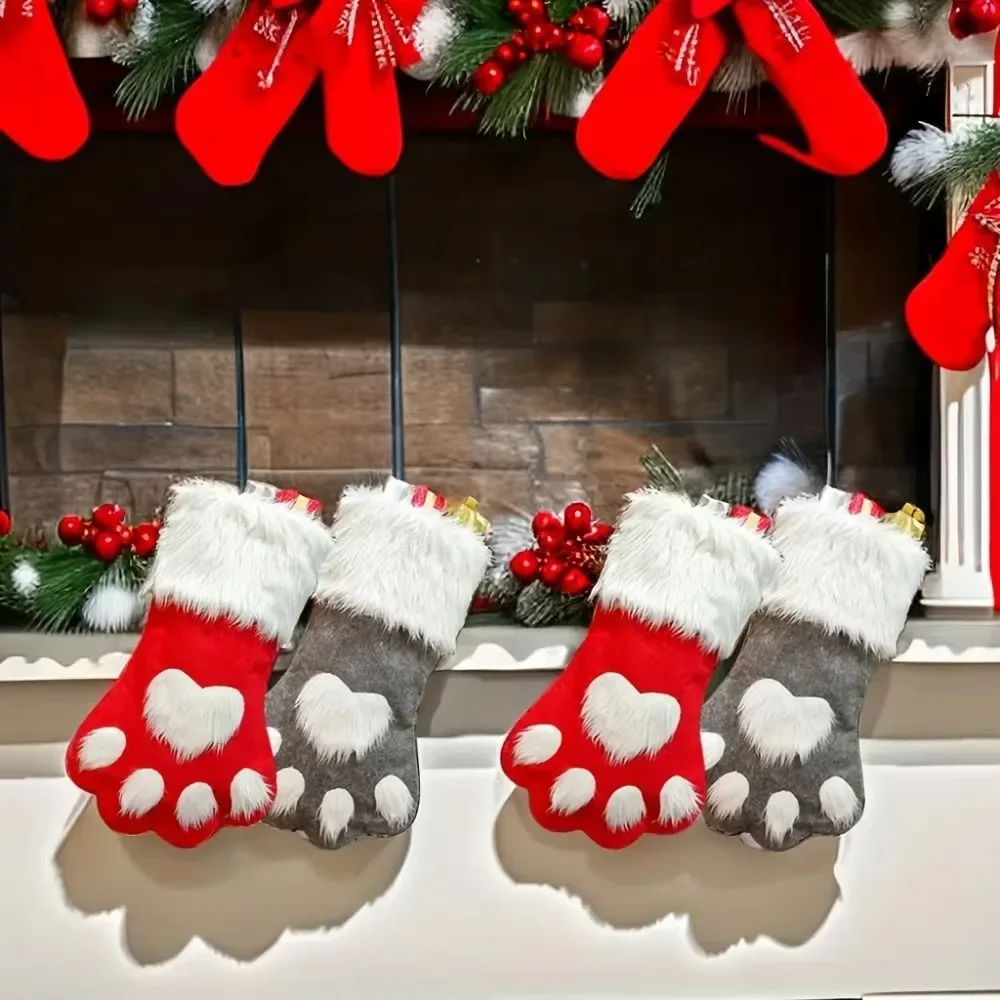 クリスマスストッキング、肉球柄のフェイクファー付き、クリスマ - Christmas Stocking Hanging のレビューと価格