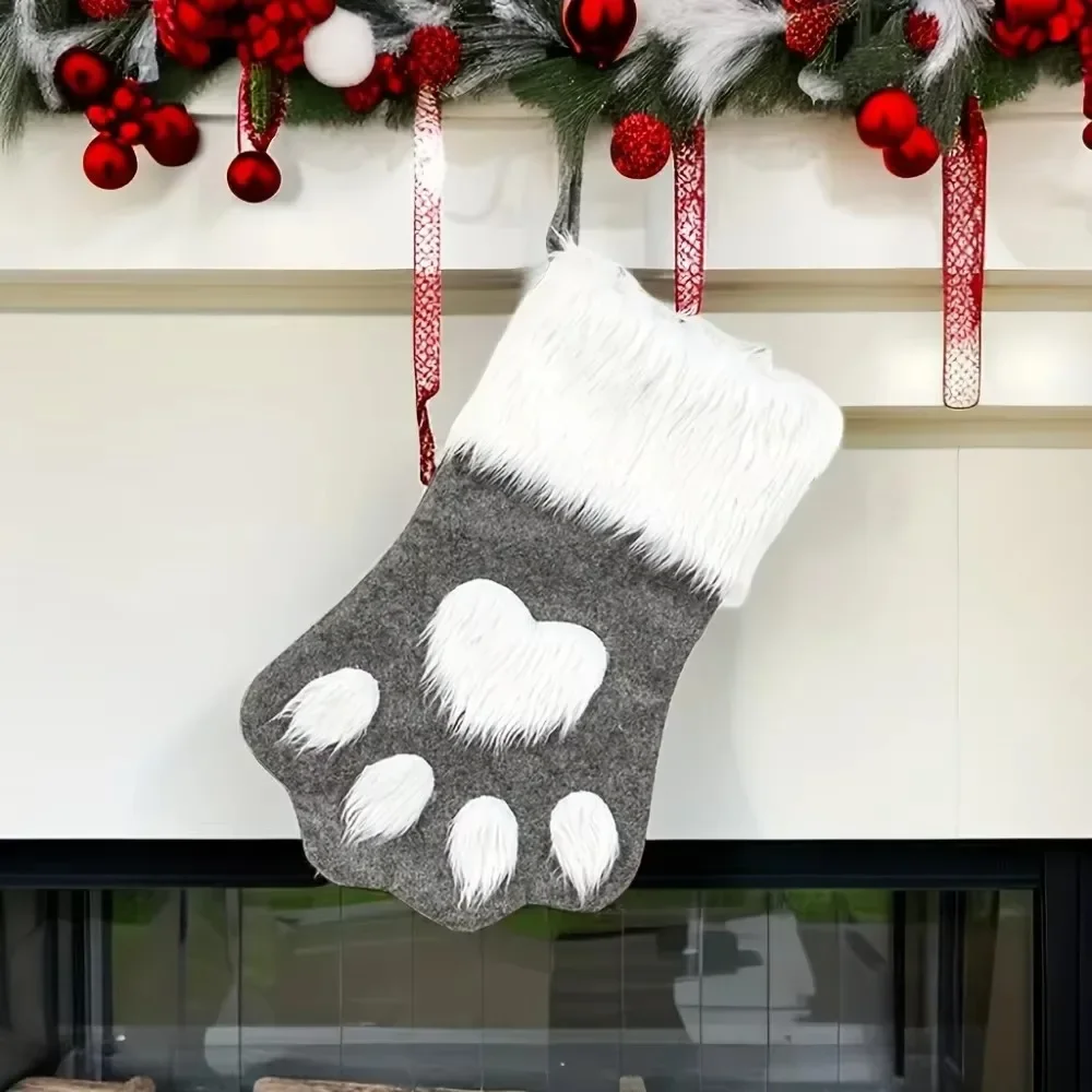クリスマスストッキング、肉球柄のフェイクファー付き、クリスマ - Christmas Stocking Hanging のレビューと価格