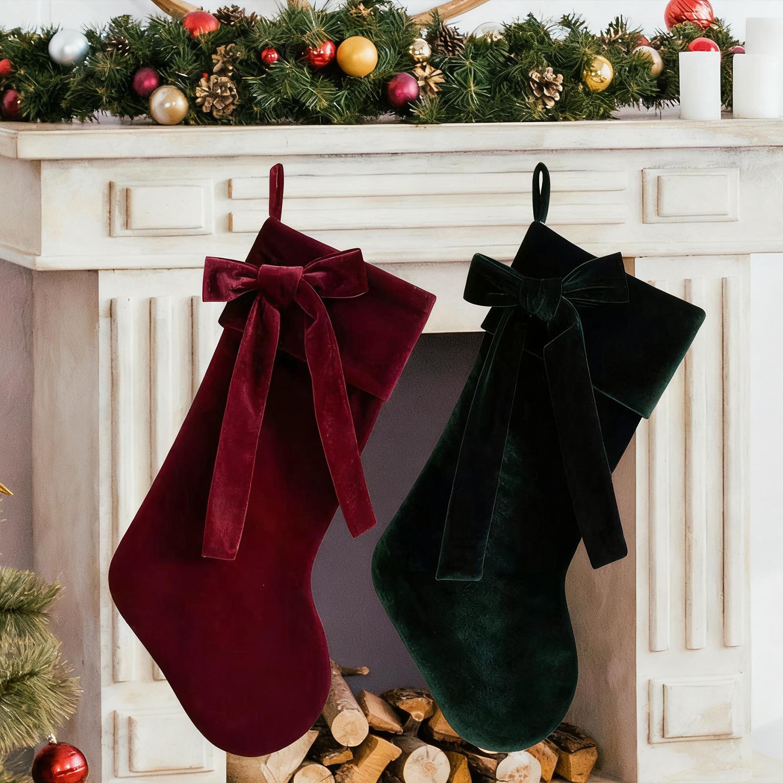 子供用ベルベットクリスマスストッキング、無地、暖炉に飾る、お - Christmas Stocking Hanging のレビューと価格